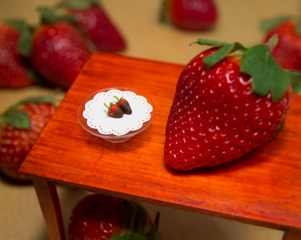 1:2 scale miniature chocolate strawberries